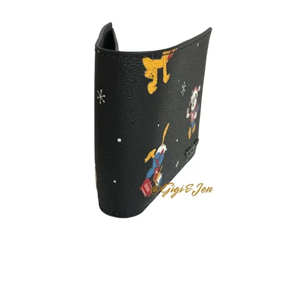 Disney X Coach Wallet With Holiday Print Black New